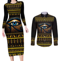 Ancient Egypt Eye Of Ra Couples Matching Long Sleeve Bodycon Dress and Long Sleeve Button Shirt Sun To The Egyptians - Wonder Print Shop