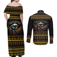 Ancient Egypt Eye Of Ra Couples Matching Off Shoulder Maxi Dress and Long Sleeve Button Shirt Sun To The Egyptians - Wonder Print Shop