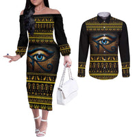Ancient Egypt Eye Of Ra Couples Matching Off The Shoulder Long Sleeve Dress and Long Sleeve Button Shirt Sun To The Egyptians