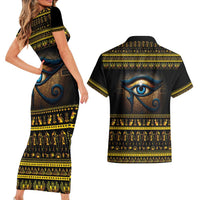Ancient Egypt Eye Of Ra Couples Matching Short Sleeve Bodycon Dress and Hawaiian Shirt Sun To The Egyptians - Wonder Print Shop