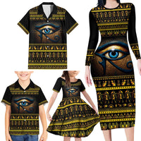 Ancient Egypt Eye Of Ra Family Matching Long Sleeve Bodycon Dress and Hawaiian Shirt Sun To The Egyptians - Wonder Print Shop