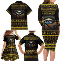 Ancient Egypt Eye Of Ra Family Matching Long Sleeve Bodycon Dress and Hawaiian Shirt Sun To The Egyptians - Wonder Print Shop