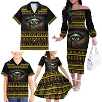 Ancient Egypt Eye Of Ra Family Matching Off The Shoulder Long Sleeve Dress and Hawaiian Shirt Sun To The Egyptians - Wonder Print Shop