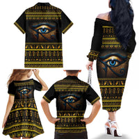 Ancient Egypt Eye Of Ra Family Matching Off The Shoulder Long Sleeve Dress and Hawaiian Shirt Sun To The Egyptians - Wonder Print Shop