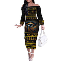 Ancient Egypt Eye Of Ra Family Matching Off The Shoulder Long Sleeve Dress and Hawaiian Shirt Sun To The Egyptians - Wonder Print Shop