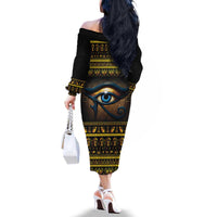Ancient Egypt Eye Of Ra Family Matching Off The Shoulder Long Sleeve Dress and Hawaiian Shirt Sun To The Egyptians - Wonder Print Shop