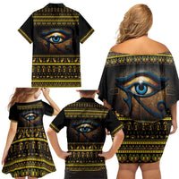 Ancient Egypt Eye Of Ra Family Matching Off Shoulder Short Dress and Hawaiian Shirt Sun To The Egyptians - Wonder Print Shop