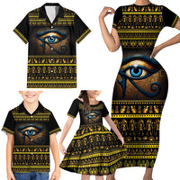 Ancient Egypt Eye Of Ra Family Matching Short Sleeve Bodycon Dress and Hawaiian Shirt Sun To The Egyptians - Wonder Print Shop