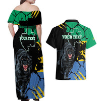 Personaliszd Gabon Couples Matching Off Shoulder Maxi Dress and Hawaiian Shirt Gabonese Black Panther With Map - Wonder Print Shop