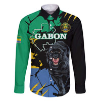 Personaliszd Gabon Family Matching Off The Shoulder Long Sleeve Dress and Hawaiian Shirt Gabonese Black Panther With Map - Wonder Print Shop