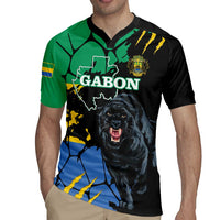 Personaliszd Gabon Rugby Jersey Gabonese Black Panther With Map - Wonder Print Shop