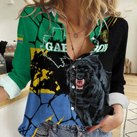 Personaliszd Gabon Women Casual Shirt Gabonese Black Panther With Map - Wonder Print Shop