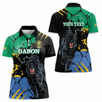 Personaliszd Gabon Women Polo Shirt Gabonese Black Panther With Map - Wonder Print Shop