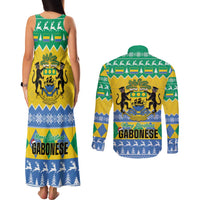 Gabon Christmas Couples Matching Tank Maxi Dress and Long Sleeve Button Shirt Joyeux Noel Coat Of Arms - Wonder Print Shop