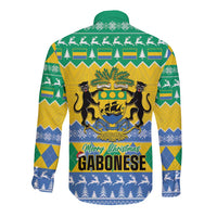 Gabon Christmas Long Sleeve Button Shirt Joyeux Noel Coat Of Arms - Wonder Print Shop