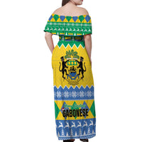 Gabon Christmas Off Shoulder Maxi Dress Joyeux Noel Coat Of Arms - Wonder Print Shop