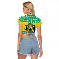 Gabon Christmas Raglan Cropped T Shirt Joyeux Noel Coat Of Arms - Wonder Print Shop