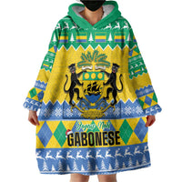 Gabon Christmas Wearable Blanket Hoodie Joyeux Noel Coat Of Arms - Wonder Print Shop