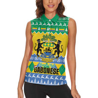 Gabon Christmas Women Sleeveless Polo Shirt Joyeux Noel Coat Of Arms - Wonder Print Shop