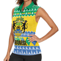 Gabon Christmas Women Sleeveless Polo Shirt Joyeux Noel Coat Of Arms - Wonder Print Shop