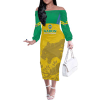 Custom Gabon Football Family Matching Off The Shoulder Long Sleeve Dress and Hawaiian Shirt Allez Les Pantheres - Wonder Print Shop