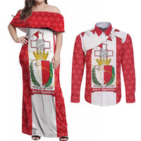 Malta Republic Day Couples Matching Off Shoulder Maxi Dress and Long Sleeve Button Shirt Jum ir-Repubblika Maltese Cross - Wonder Print Shop