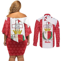 Malta Republic Day Couples Matching Off Shoulder Short Dress and Long Sleeve Button Shirt Jum ir-Repubblika Maltese Cross - Wonder Print Shop