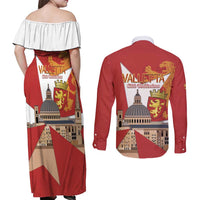 Valletta Malta Couples Matching Off Shoulder Maxi Dress and Long Sleeve Button Shirt Maltese Cross Citta Umilissima - Wonder Print Shop