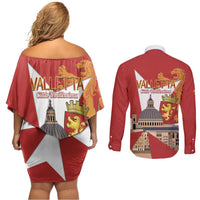Valletta Malta Couples Matching Off Shoulder Short Dress and Long Sleeve Button Shirt Maltese Cross Citta Umilissima - Wonder Print Shop