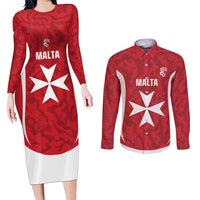 Malta Football Custom Couples Matching Long Sleeve Bodycon Dress and Long Sleeve Button Shirt Come One Reds - Wonder Print Shop