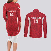 Malta Football Custom Couples Matching Long Sleeve Bodycon Dress and Long Sleeve Button Shirt Come One Reds - Wonder Print Shop