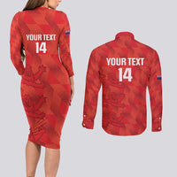 Custom Cayman Islands Football Couples Matching Long Sleeve Bodycon Dress and Long Sleeve Button Shirt 2025 Go Champions