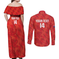 Custom Cayman Islands Football Couples Matching Off Shoulder Maxi Dress and Long Sleeve Button Shirt 2025 Go Champions