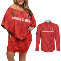 Custom Cayman Islands Football Couples Matching Off Shoulder Short Dress and Long Sleeve Button Shirt 2025 Go Champions