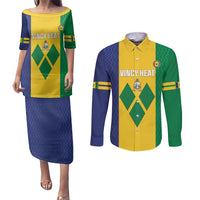 Custom Saint Vincent and the Grenadines Football Couples Matching Puletasi and Long Sleeve Button Shirt Go Champions Vincy Heat