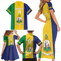 Custom Saint Vincent and the Grenadines Football Family Matching Short Sleeve Bodycon Dress and Hawaiian Shirt Go Champions Vincy Heat - Wonder Print Shop