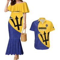 Custom Barbados Football Couples Matching Mermaid Dress and Hawaiian Shirt Go Champions Bajan Tridents