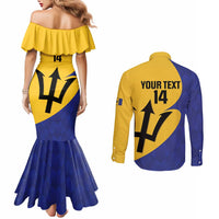 Custom Barbados Football Couples Matching Mermaid Dress and Long Sleeve Button Shirt Go Champions Bajan Tridents
