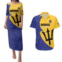 Custom Barbados Football Couples Matching Puletasi and Hawaiian Shirt Go Champions Bajan Tridents