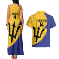 Custom Barbados Football Couples Matching Tank Maxi Dress and Hawaiian Shirt Go Champions Bajan Tridents