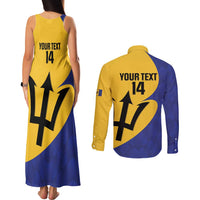 Custom Barbados Football Couples Matching Tank Maxi Dress and Long Sleeve Button Shirt Go Champions Bajan Tridents