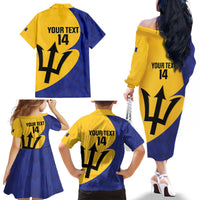 Custom Barbados Football Family Matching Off The Shoulder Long Sleeve Dress and Hawaiian Shirt Go Champions Bajan Tridents