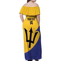 Custom Barbados Football Family Matching Off Shoulder Maxi Dress and Hawaiian Shirt Go Champions Bajan Tridents - Wonder Print Shop