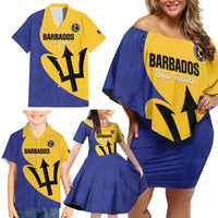 Custom Barbados Football Family Matching Off Shoulder Short Dress and Hawaiian Shirt Go Champions Bajan Tridents - Wonder Print Shop