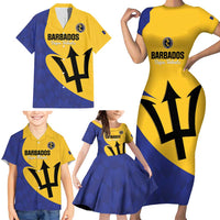 Custom Barbados Football Family Matching Short Sleeve Bodycon Dress and Hawaiian Shirt Go Champions Bajan Tridents - Wonder Print Shop