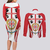 Personalised Sardinia Italy Couples Matching Long Sleeve Bodycon Dress and Long Sleeve Button Shirt Sardegna Quattro Mori Coat Of Arms