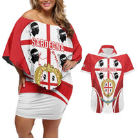 Personalised Sardinia Italy Couples Matching Off Shoulder Short Dress and Hawaiian Shirt Sardegna Quattro Mori Coat Of Arms