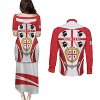 Personalised Sardinia Italy Couples Matching Puletasi and Long Sleeve Button Shirt Sardegna Quattro Mori Coat Of Arms