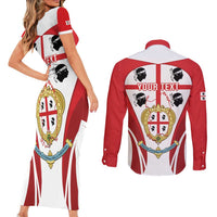 Personalised Sardinia Italy Couples Matching Short Sleeve Bodycon Dress and Long Sleeve Button Shirt Sardegna Quattro Mori Coat Of Arms