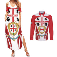 Personalised Sardinia Italy Couples Matching Summer Maxi Dress and Long Sleeve Button Shirt Sardegna Quattro Mori Coat Of Arms